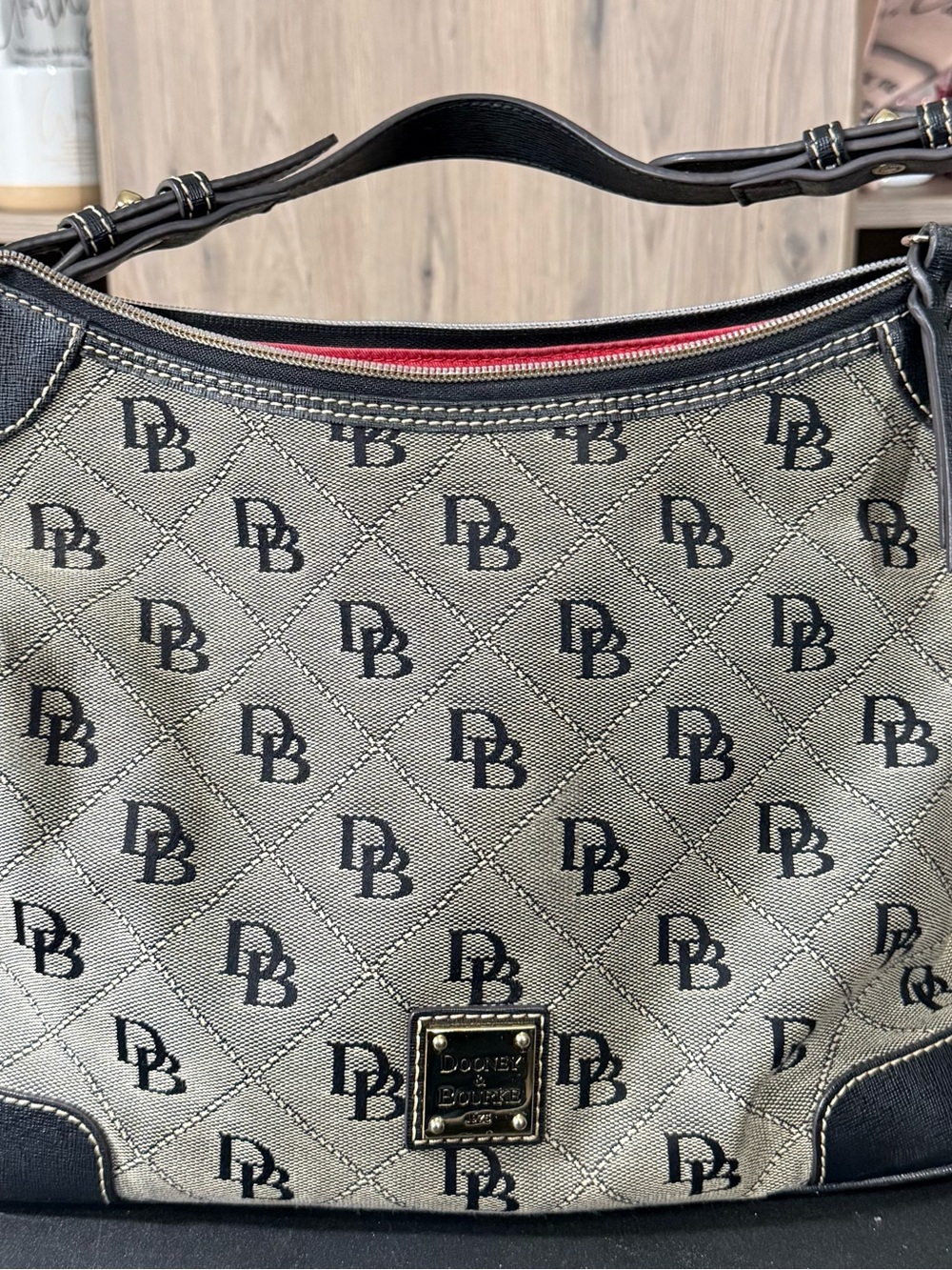 Dooney & Bourke Tan & Black Signature Hobo Shoulder Bag